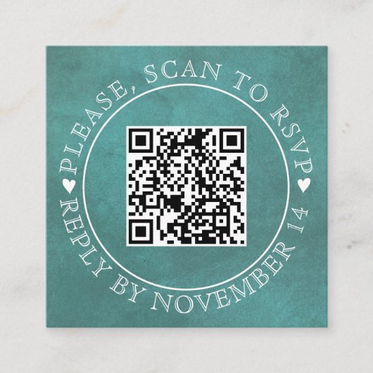 QR-code RSVP gekleurd blauwgroen blauw bruiloft Informatiekaartje (Voorkant)