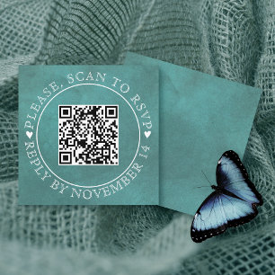 QR-code RSVP gekleurd blauwgroen blauw bruiloft Informatiekaartje