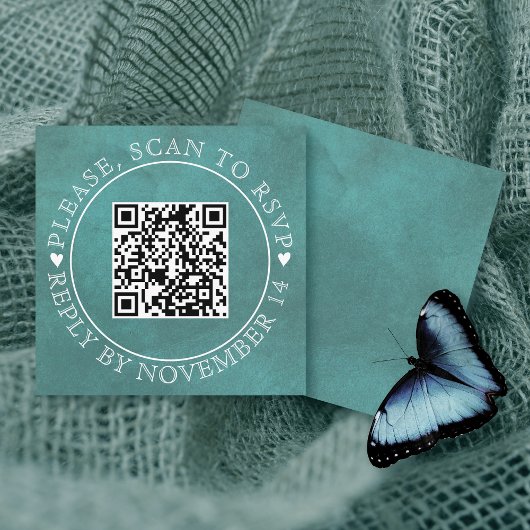 QR-code RSVP gekleurd blauwgroen blauw bruiloft Informatiekaartje