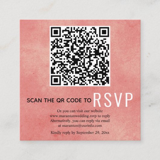 QR-code RSVP gekleurde koraalroze bruiloft Enclosu Informatiekaartje (Voorkant)