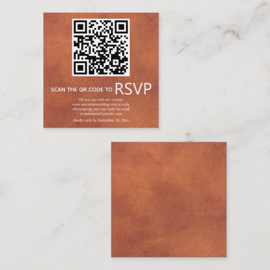 QR-code RSVP gekleurde terracotta bruiloft Informatiekaartje (Voorkant / Achterkant)