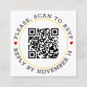 QR-code RSVP gele rand met hartenbruiloft Informatiekaartje (Voorkant)
