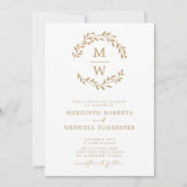 QR-code RSVP Gold op White Monogram Wreath Weddens Kaart (Voorkant)