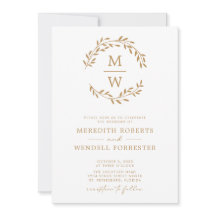 QR-code RSVP Gold op White Monogram Wreath Weddens