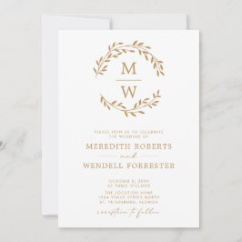 QR-code RSVP Gold op White Monogram Wreath Weddens Kaart