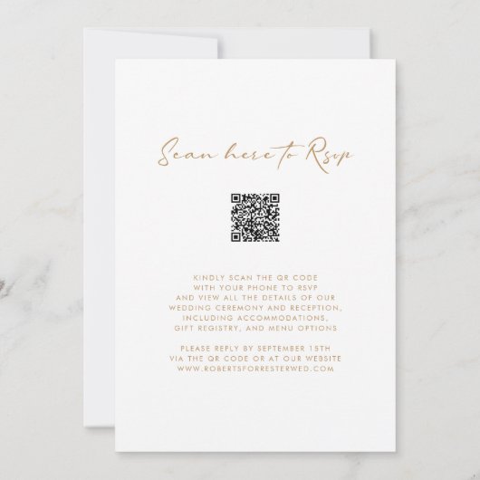 QR-code RSVP Gold op White Monogram Wreath Weddens Kaart (Achterkant)