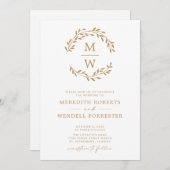 QR-code RSVP Gold op White Monogram Wreath Weddens Kaart (Voorkant / Achterkant)