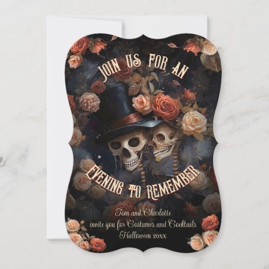 QR Code RSVP Gotische Kissing Skeletten In Hallowe Kaart (Voorkant)