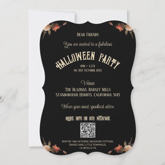 QR Code RSVP Gotische Kissing Skeletten In Hallowe Kaart (Achterkant)