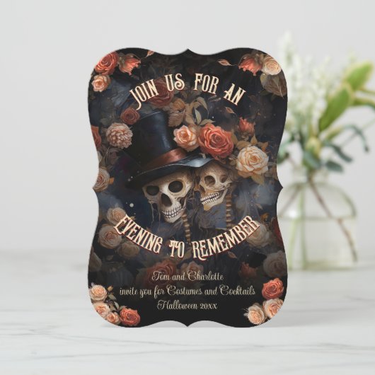 QR Code RSVP Gotische Kissing Skeletten In Hallowe Kaart (Staand voorkant)