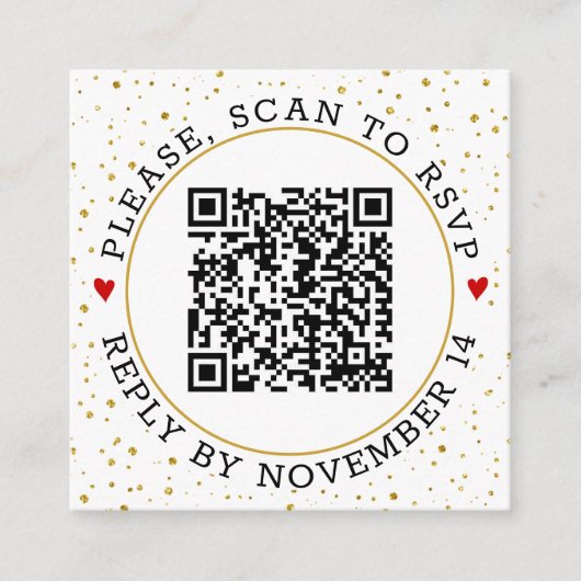 QR-code RSVP gouden grens en confetti Informatiekaartje (Voorkant)