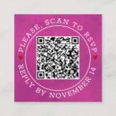 QR code RSVP grens bevlekte fuchsia roze bruiloft Informatiekaartje (Voorkant)