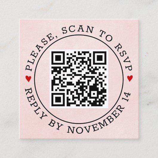 QR-code RSVP grens bevlekte zachte roze bruiloft Informatiekaartje (Voorkant)