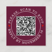QR-code RSVP-grens en hart bogundy bruiloft Informatiekaartje (Voorkant)
