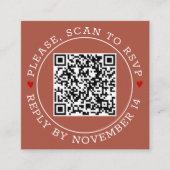 QR-code RSVP grens en hart terracotta bruiloft Informatiekaartje (Voorkant)