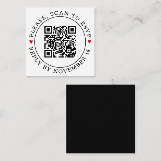 QR-code RSVP-grens en hart zwarte witte bruiloft Informatiekaartje (Voorkant / Achterkant)