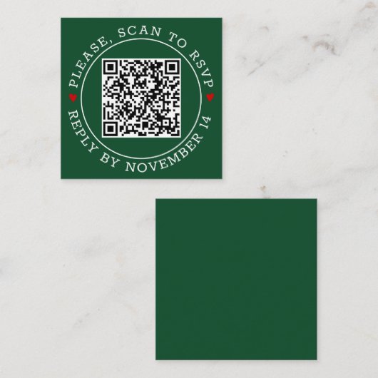 QR-code RSVP-grens, hartstikke groene bruiloft Informatiekaartje (Voorkant / Achterkant)