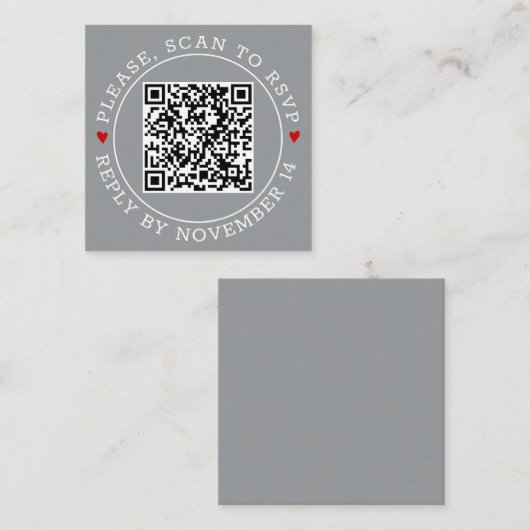 QR-code RSVP grens moderne grijze bruiloft Informatiekaartje (Voorkant / Achterkant)