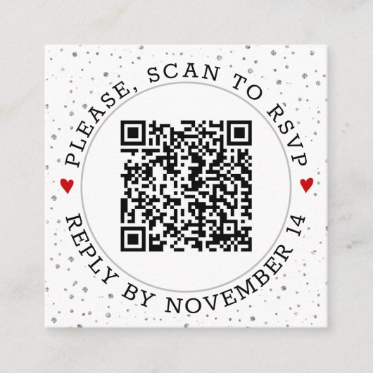 QR-code RSVP grijze grens en zilverconfetti Informatiekaartje (Voorkant)