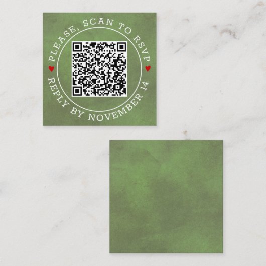 QR-code RSVP groen gekleurd, harten bruiloft Enclo Informatiekaartje (Voorkant / Achterkant)