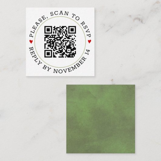 QR-code RSVP groene grens en bruiloft met hart Informatiekaartje (Voorkant / Achterkant)