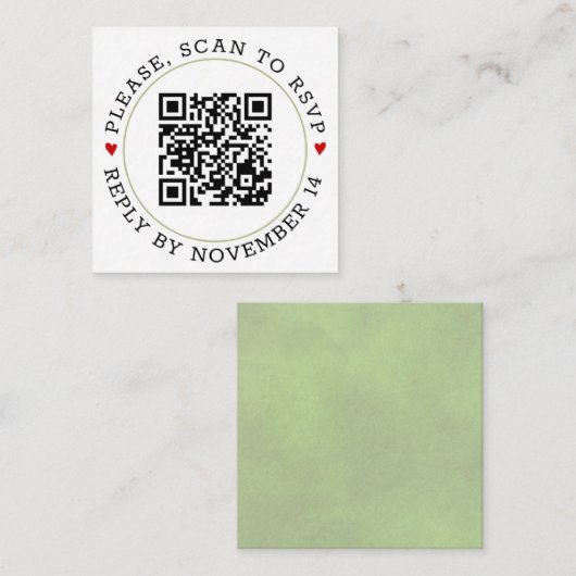QR-code RSVP groene grens en bruiloft met hart Informatiekaartje (Voorkant / Achterkant)