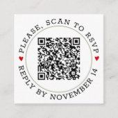 QR-code RSVP groene grens, rode harten bruiloft Informatiekaartje (Voorkant)