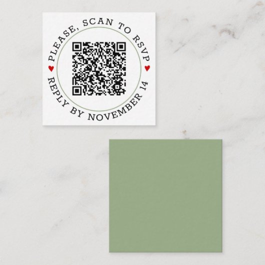 QR-code RSVP groene grens, rode harten bruiloft Informatiekaartje (Voorkant / Achterkant)