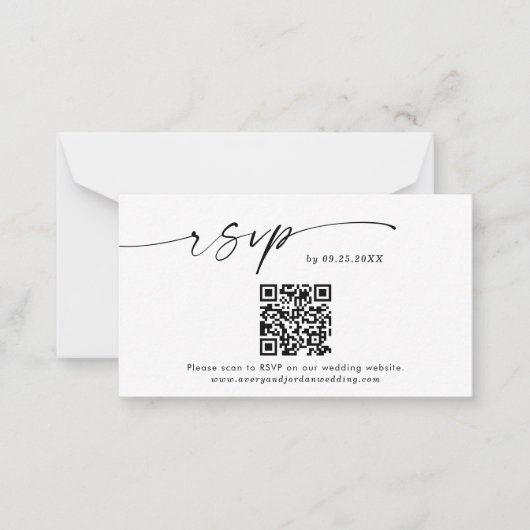 QR-code RSVP-kaart | Moderne minimalistische bruil Notitiekaartje (Voorkant)