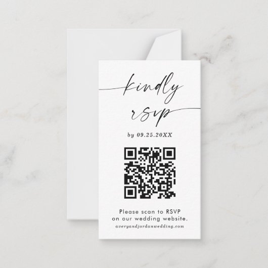 QR-code RSVP-kaart | Moderne minimalistische bruil Notitiekaartje (Voorkant)
