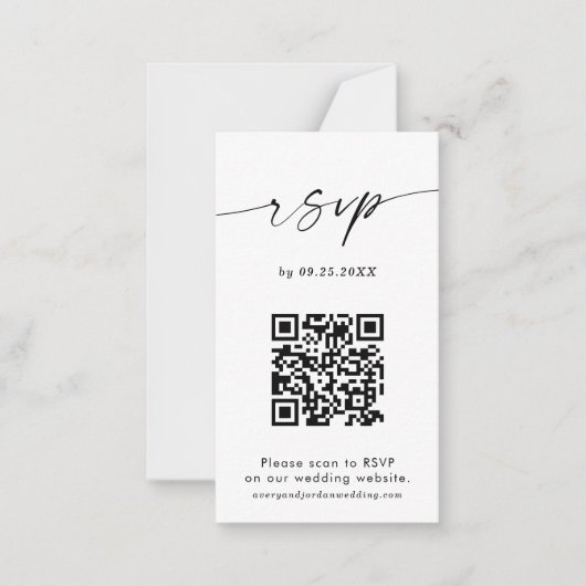 QR-code RSVP-kaart | Moderne minimalistische bruil Notitiekaartje (Voorkant)