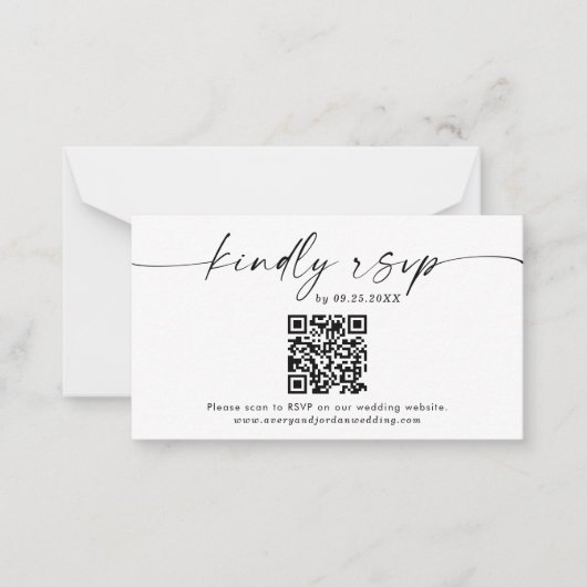 QR-code RSVP-kaart | Moderne minimalistische bruil Notitiekaartje (Voorkant)