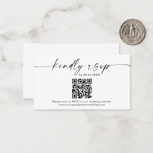 QR-code RSVP-kaart | Moderne minimalistische bruil Notitiekaartje (Voorkant / Achterkant in situ)