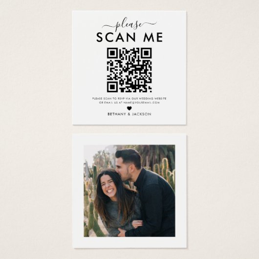 QR-code RSVP-Kaart voor bruiloft RSVP Vierkante Visitekaartjes (Voorkant /achterkant)