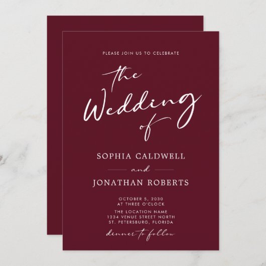 QR Code RSVP Kalligrafie Bourgondische bruiloft Kaart (Voorkant / Achterkant)