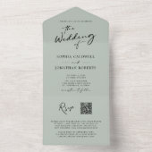 QR Code RSVP Kalligrafie Sage Groene Bruiloft All In One Uitnodiging (Binnen)