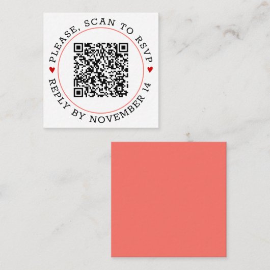 QR-code RSVP koraalgrens met hartenbruiloft Informatiekaartje (Voorkant / Achterkant)