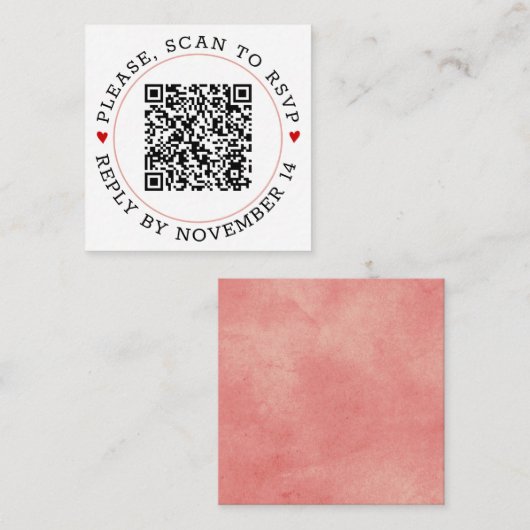 QR-code RSVP koraalroze rand en hartenbruiloft Informatiekaartje (Voorkant / Achterkant)