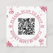 QR-code RSVP, magenta bloemen bloem bruiloft Informatiekaartje (Voorkant)