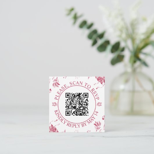 QR code RSVP, magenta bloemen bloemenbruiloft Informatiekaartje (Staand voorkant)