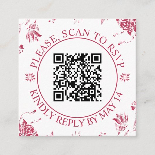 QR code RSVP, magenta bloemen bloemenbruiloft Informatiekaartje (Voorkant)