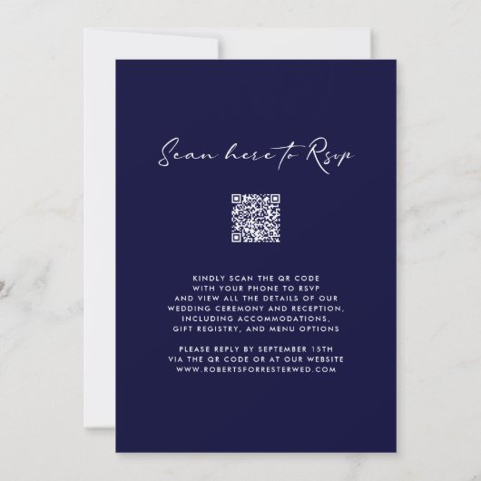 QR Code RSVP Marine Blauw Monogram Krans Bruiloft Kaart (Achterkant)