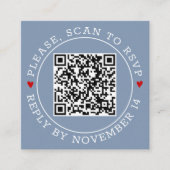 QR-code RSVP met grensharten stoffige blauwe bruil Informatiekaartje (Voorkant)