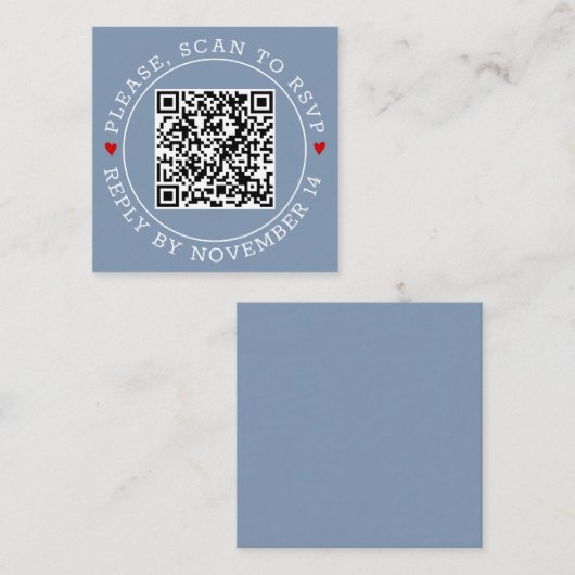 QR-code RSVP met grensharten stoffige blauwe bruil Informatiekaartje (Voorkant / Achterkant)