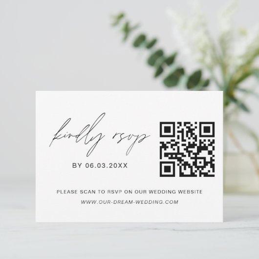 QR-code RSVP-minimalistische bruiloft Website lega RSVP Kaartje (Staand voorkant)