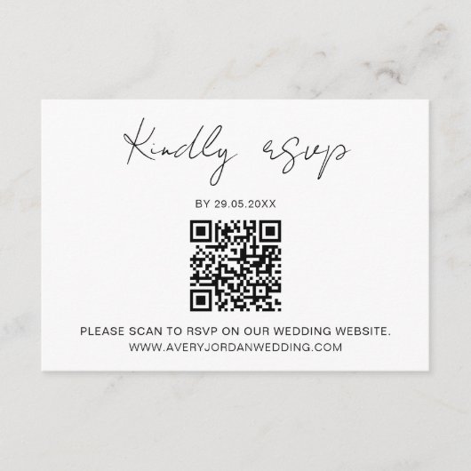 QR Code RSVP Minimalistische Huwelijksreactie Informatiekaartje (Voorkant)