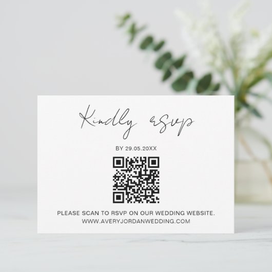 QR Code RSVP Minimalistische Huwelijksreactie Informatiekaartje (Staand voorkant)