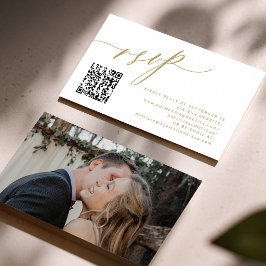 QR-code RSVP moderne gouden foto trouwwebsite Informatiekaartje