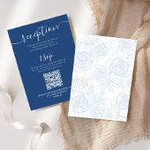QR Code RSVP Online Blauw Bloemen Receptie Details Informatiekaartje