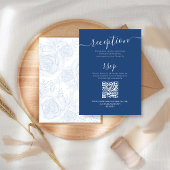 QR Code RSVP Online Blauw Bloemen Receptie Details Informatiekaartje